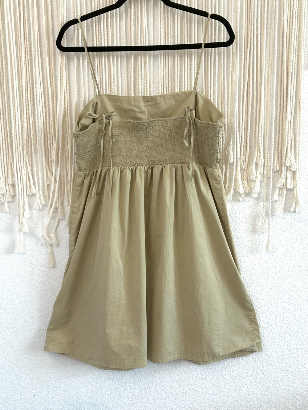 Express Rouched Bodice Mini Dress Beige Spaghetti Strap Cotton Blend Size L - Picture 7 of 13